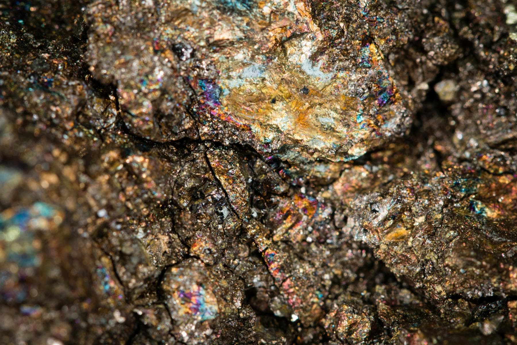 Close-up of iridescent mineral ore